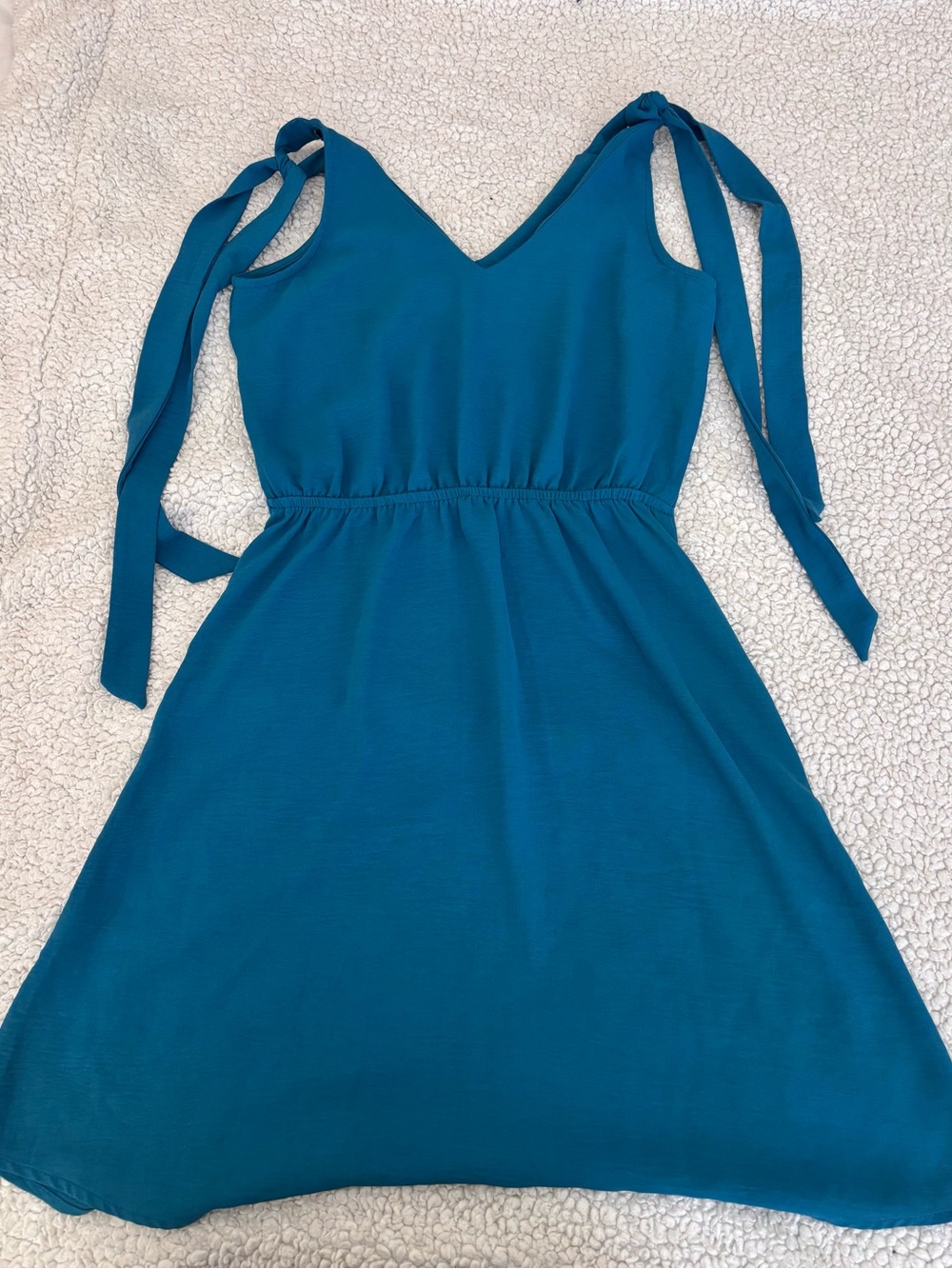 Teal Tie-Shoulder V-Neck Sundress